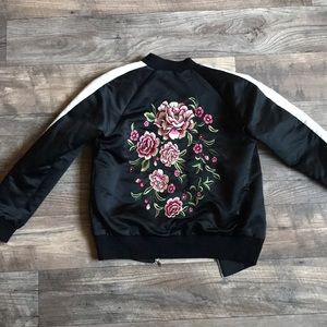 Black Satin embroidered bomber